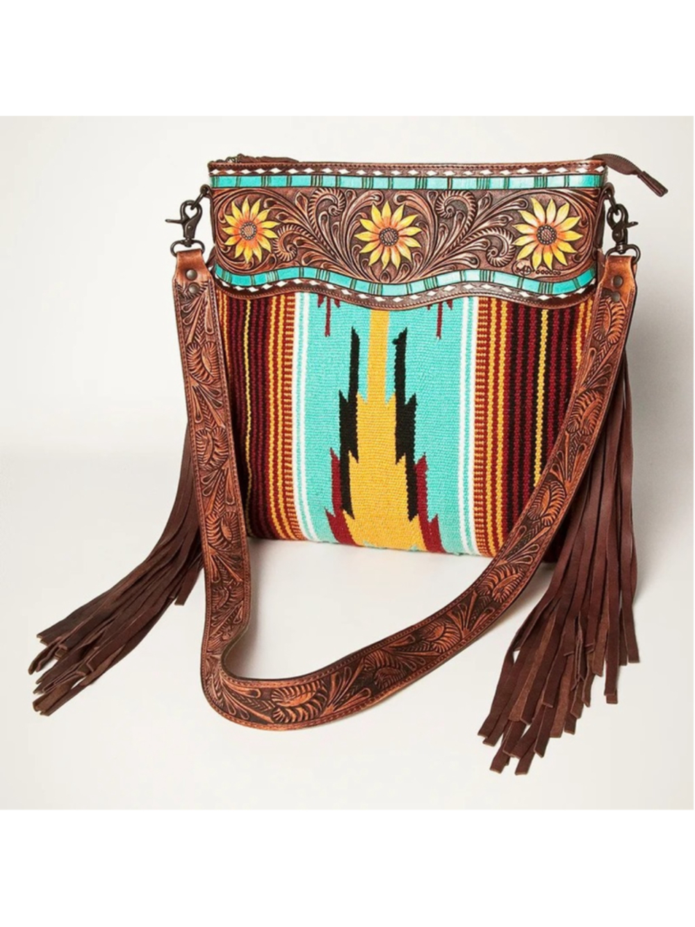 American Darling Sunflower Spirit Fringe Saddle Blanket Crossbody - Picture 2 of 5